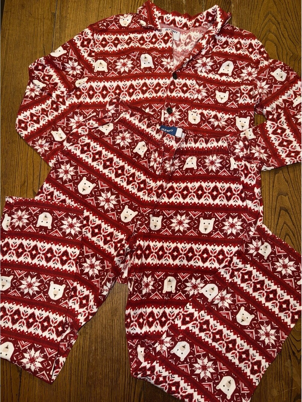 Old Navy PJ Set Med Long Sleeves Holiday Polar Bear Flannel
